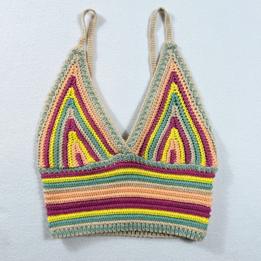 Lulus Crochet Tank Top Womens Medium Multicolor Striped Boho Hippie‎ Festival - Picture 1 of 8